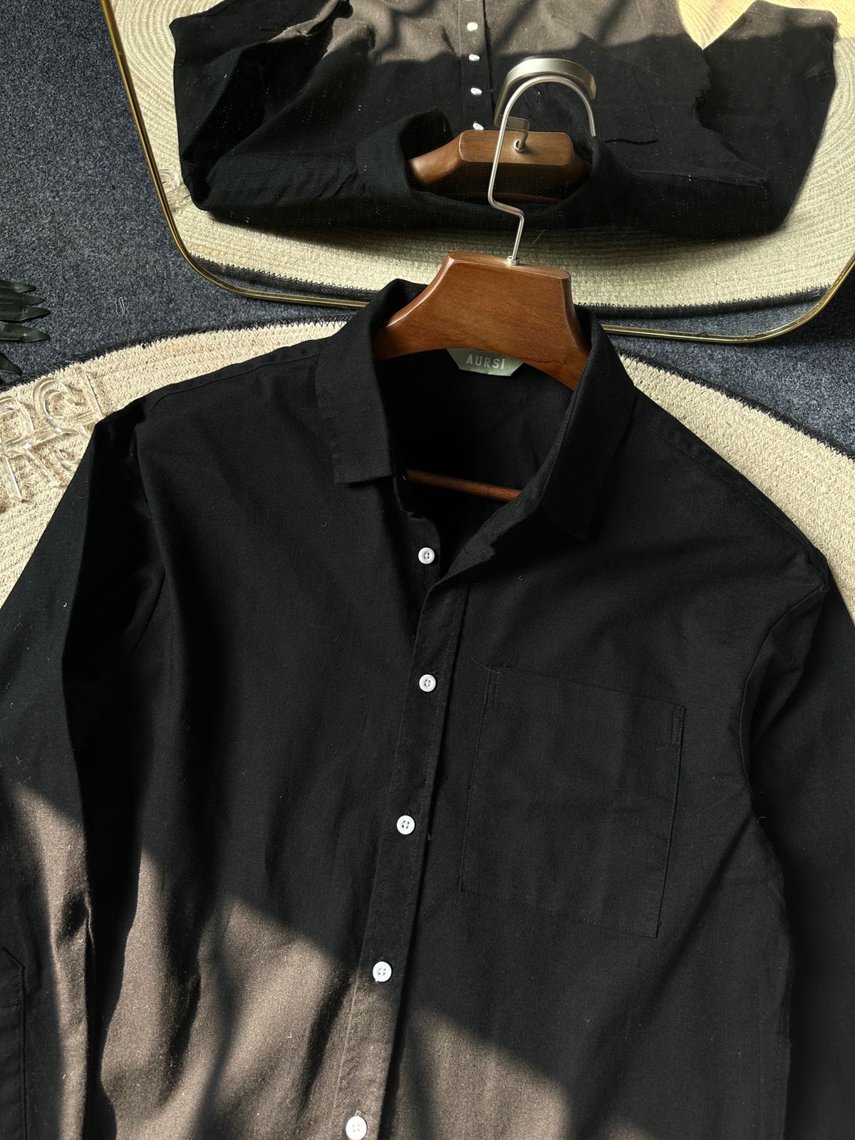 Drop Shoulder Full Sleeve Linen Shirt 25-009(Black)
