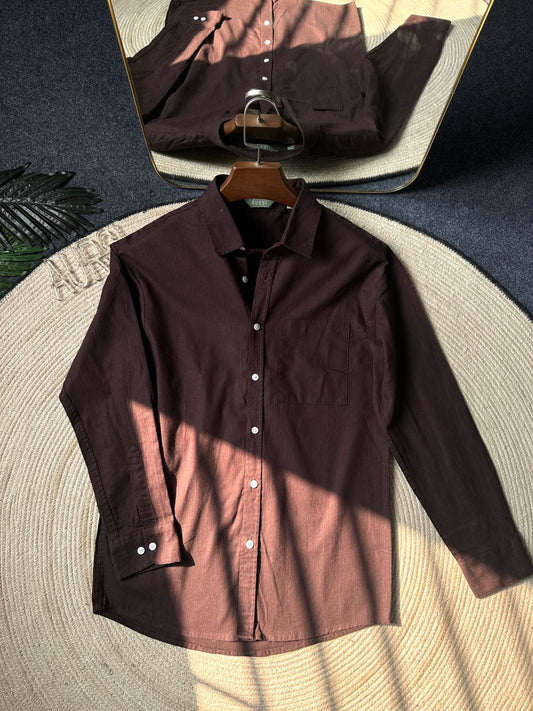 Drop Shoulder Full Sleeve Linen Shirt (Coffee)
