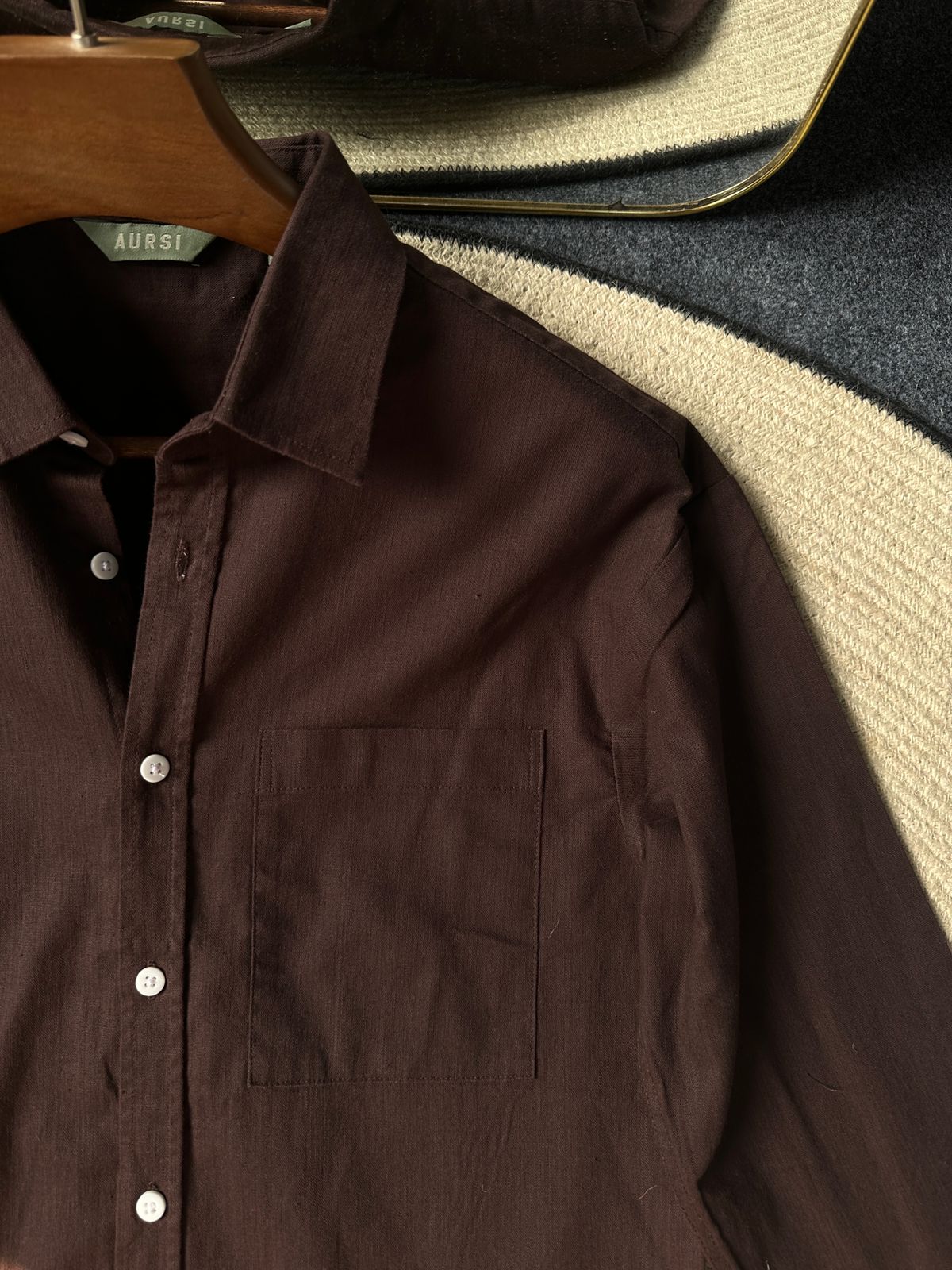 Drop Shoulder Full Sleeve Linen Shirt (Coffee)