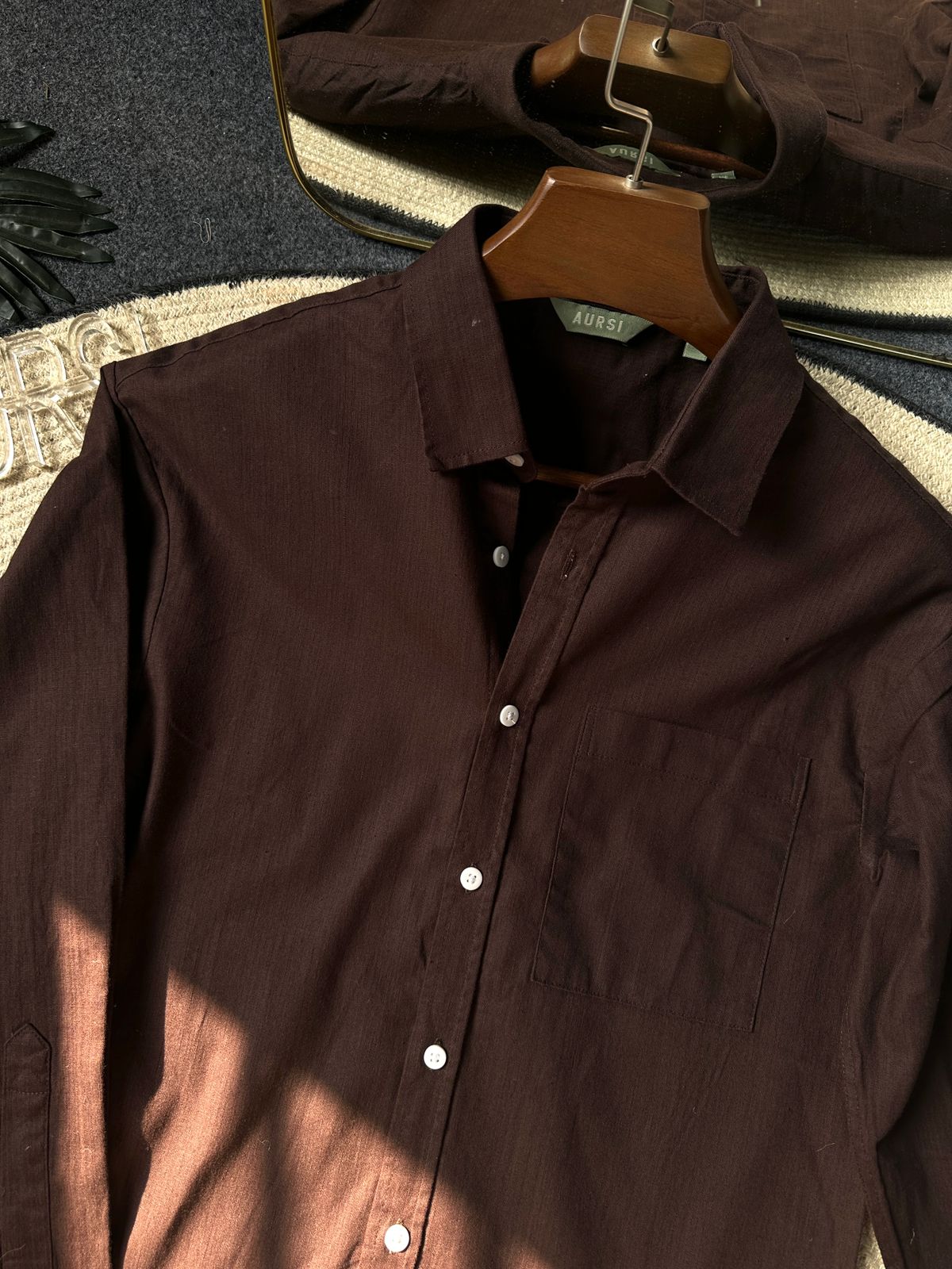 Drop Shoulder Full Sleeve Linen Shirt (Coffee)