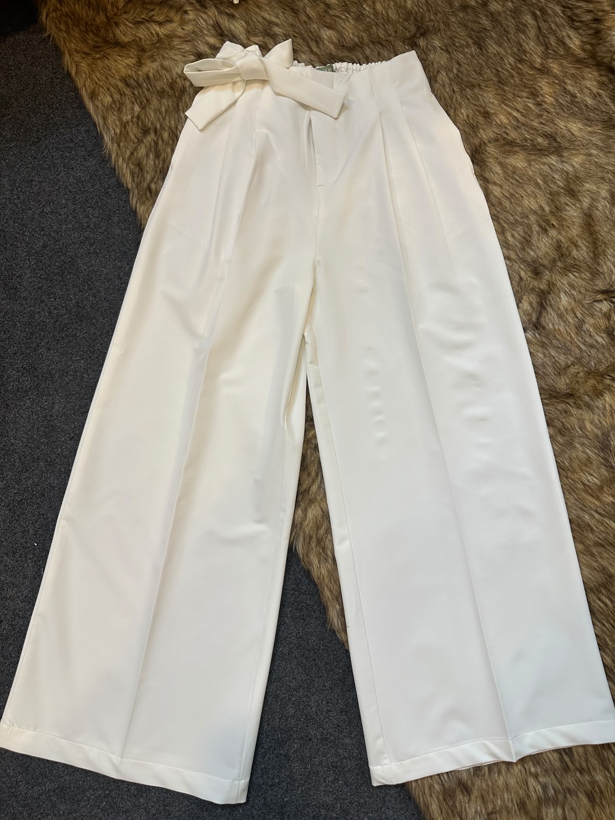 Ladies Straight Loose Fit Wide Leg Pants - 08 (Off-White)
