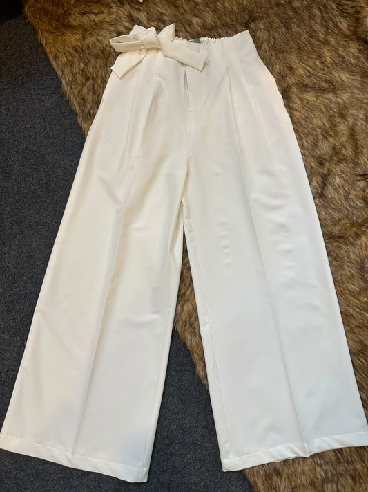 Ladies Straight Loose Fit Wide Leg Pants - 08 (Off-White)