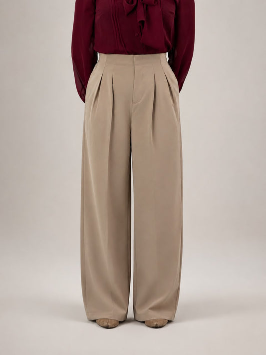 Ladies Loose Fit Wide Leg Pants - 07 (Cream)