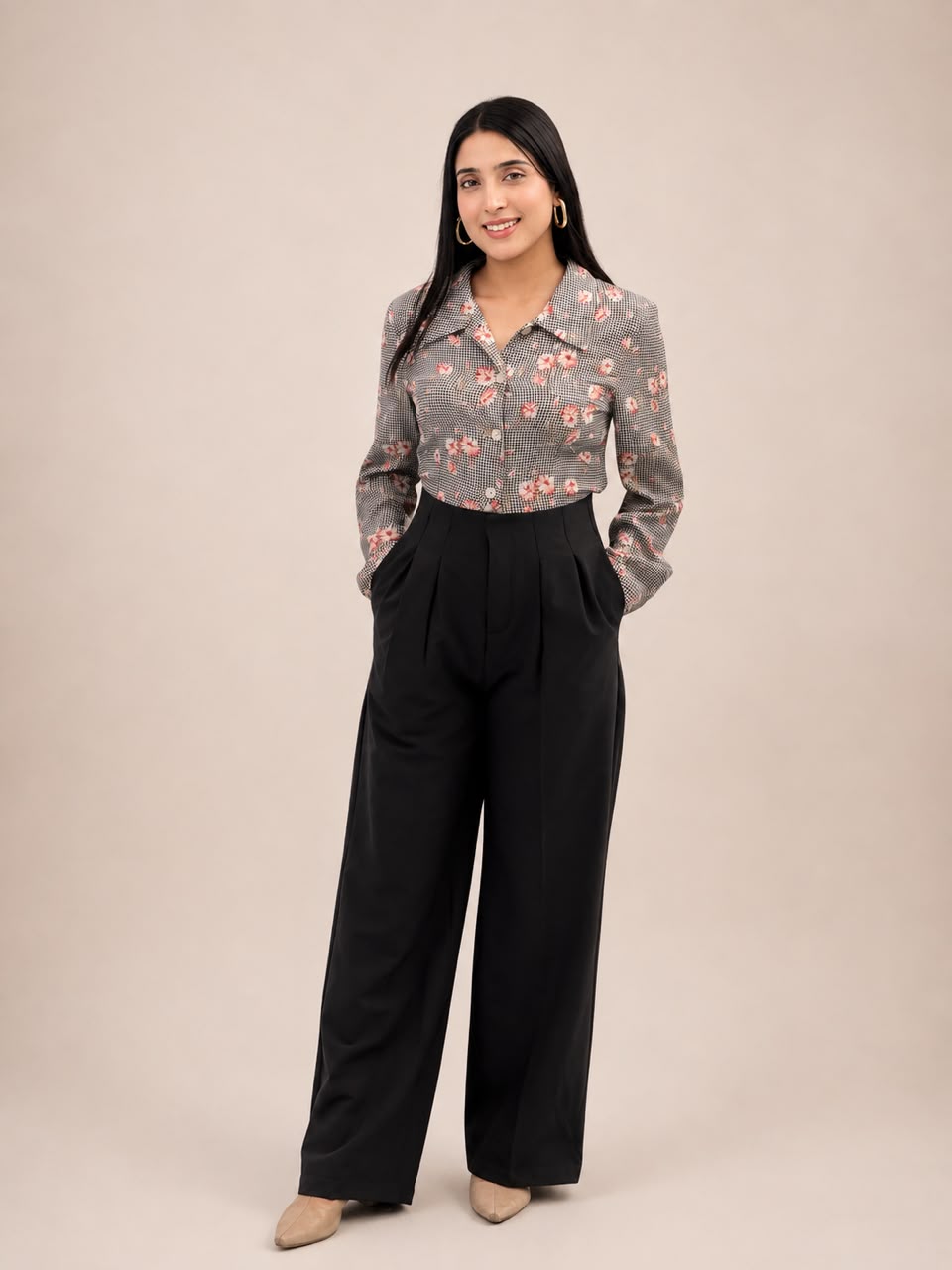 Ladies Loose Fit Wide Leg Pants - 07 (Black)