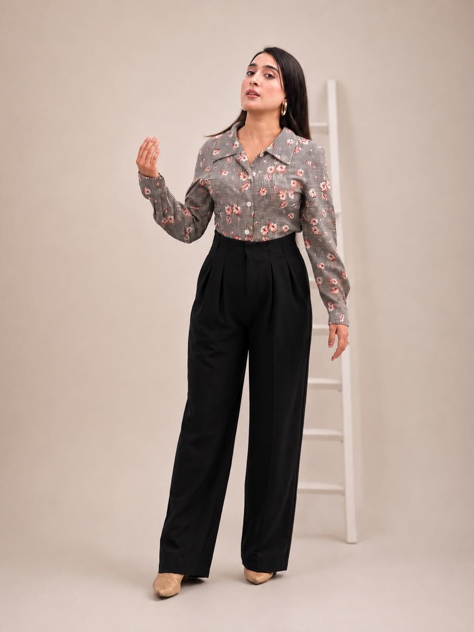 Ladies Loose Fit Wide Leg Pants - 07 (Black)